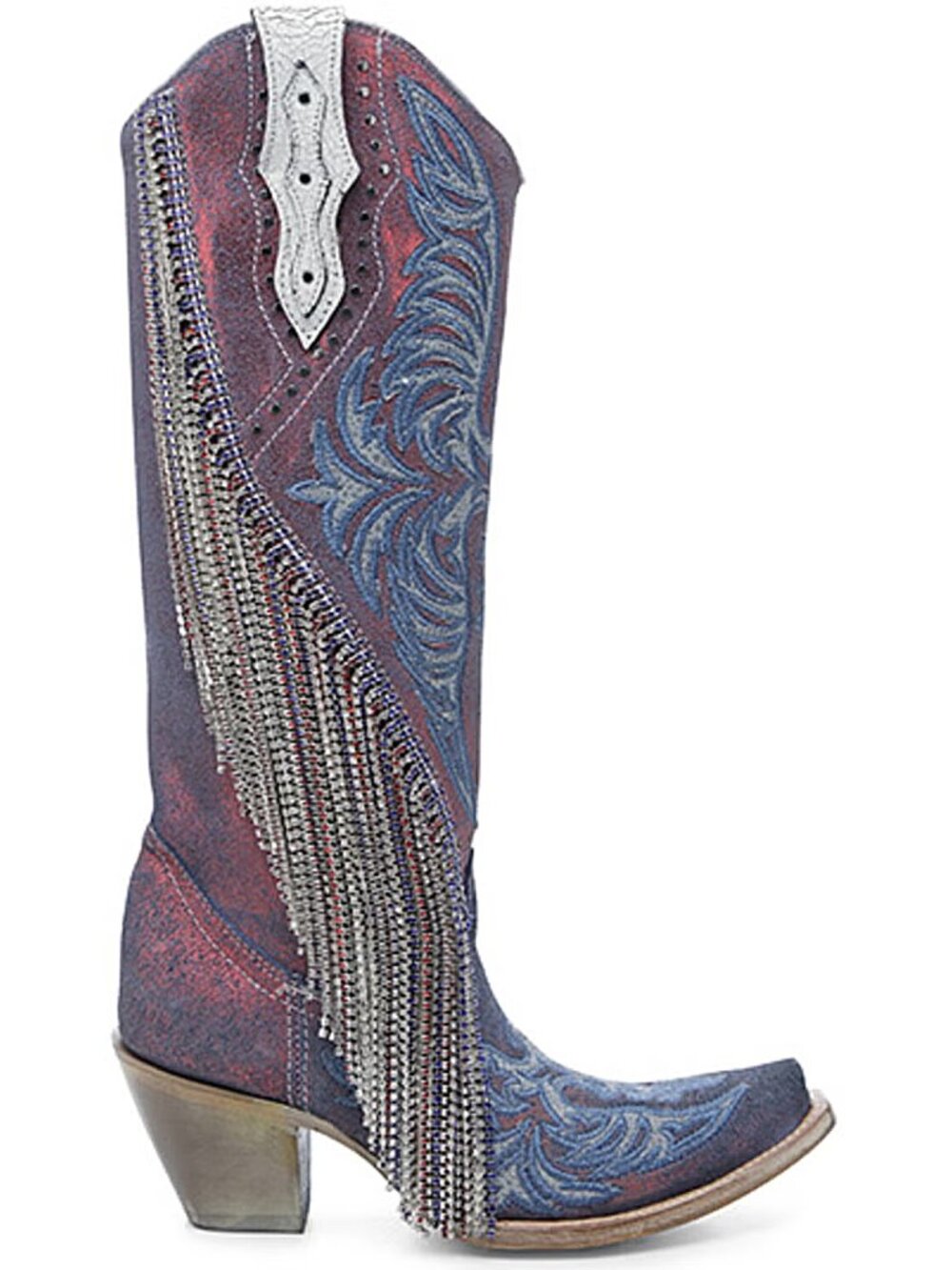 CORRAL BOOTS Embroidery And Studs Chameleon Effect Tall Western Boots - Snip Toe - Picture 5 of 9